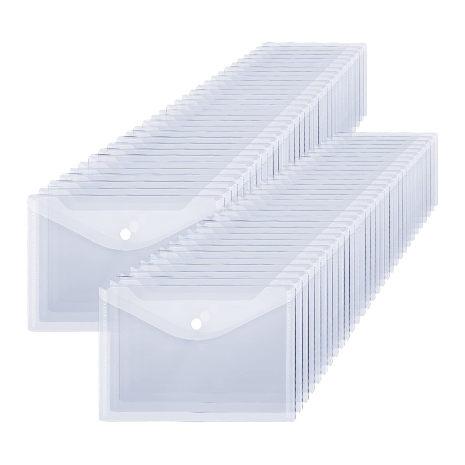 DAJAVE 60 Pcs A5 Plastic Wallet with Popper Clear Document Wallets A5 Plastic Folders Popper Wallets with Button