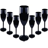 Ahongwenxi 12 Pcs Halloween Plastic Champagne Flutes 6 OZ Acrylic Wine Glasses Wedding Toasting Flute Goblet Reusable Champagne Cups for Bachelorette Party Wedding Bar Anniversary (Black)