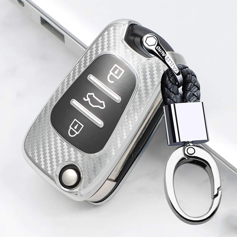 ontto TPU Silicone Car Key Fob Cover Keyring for Kia Ceed Sportage Sorento Rio Hyundai I10 I20 I30 IX35 Veloster accessories Flip Folding Key Case Remote key Shell key Holder Protector Silver
