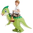 COMIN Inflatable Dinosaur Costume Kids, Ride on Parasaurolophus Blow Up Dino Costume Green Funny Fancy Dress for Halloween