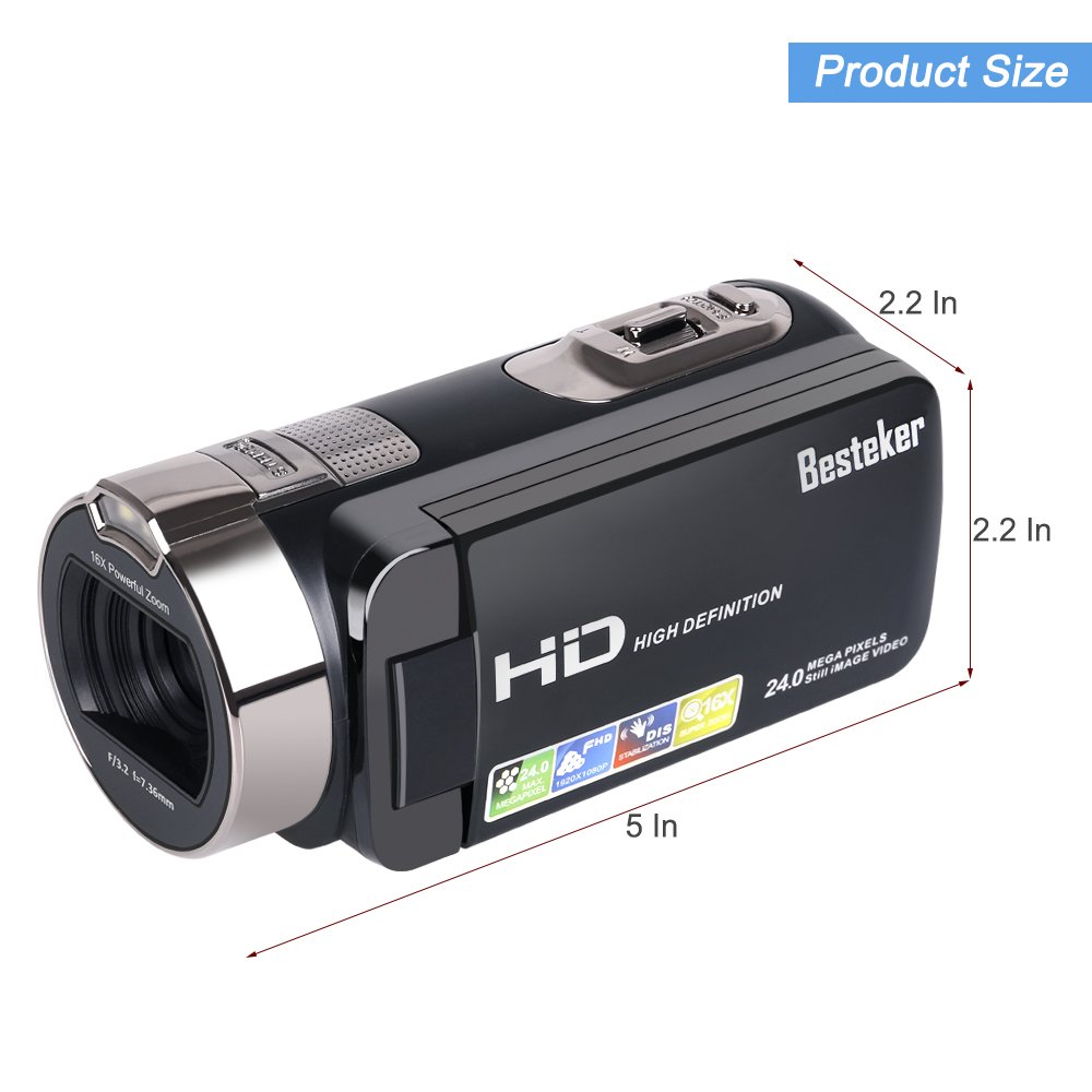 Camera Camcorders, Besteker HD 1080P 24 MP 16X Digital Zoom Video