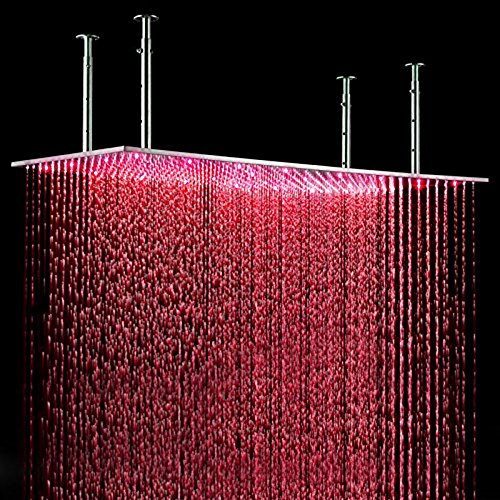 KunMai Modern Luxurious 20"x40" LED Stainless Steel Rectangle Ceiling Rain Shower Head (With LED, Brushed Nickel)