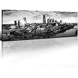 Nashville Skyline Canvas Wall Art Downtown City Black and White Panoramic Cityscape Prints Paintings City Skyscraper Night View Photographic Pictures Modern Artwork Bedroom Home Decoration 14x48” 1pcs