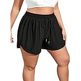 RoseSeek Women's Plus Size Drawstring Waist Swim Shorts Tie Front Track Shorts Bottoms Beachwear