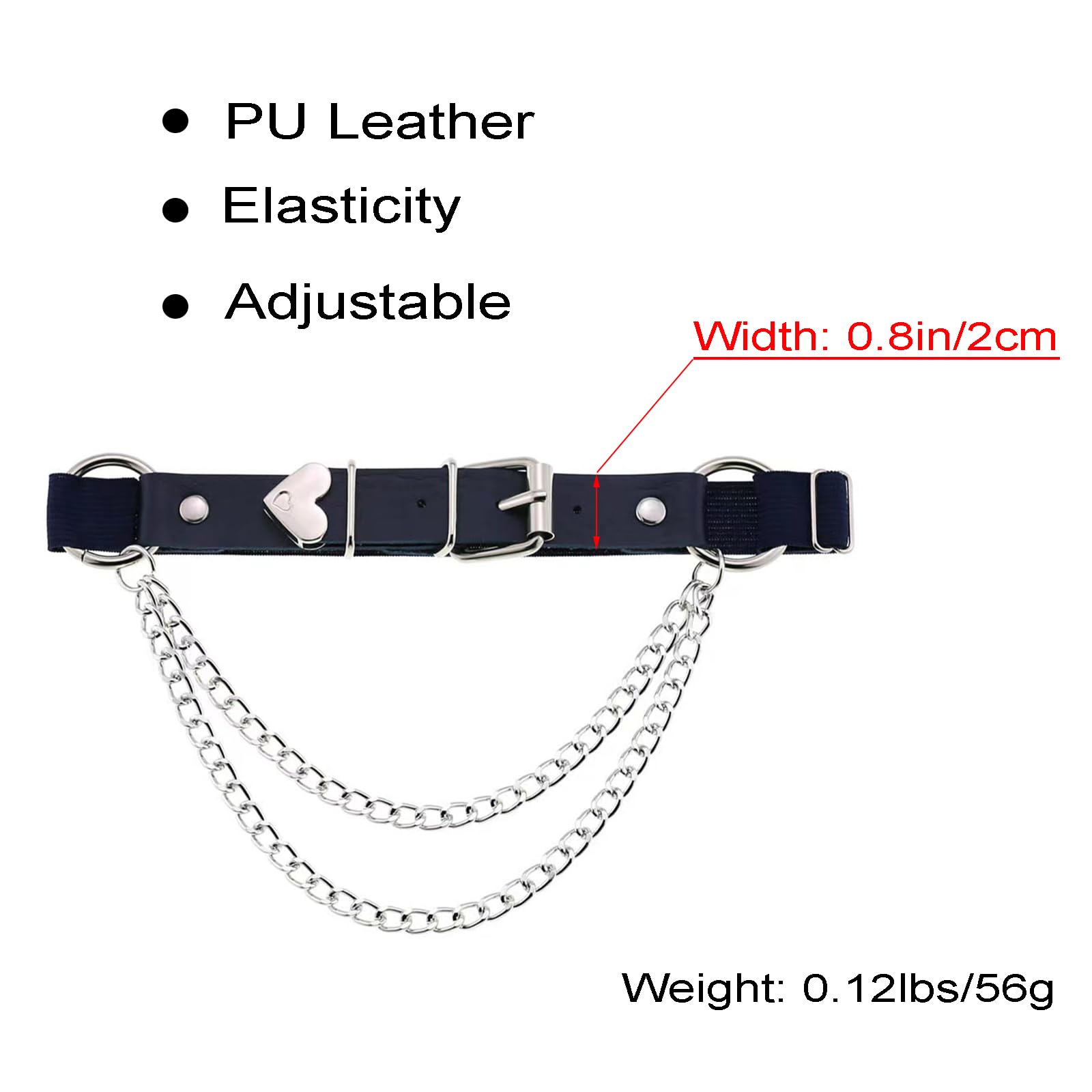 Adjustable Heart-Shaped Thigh Garter 2 Pieces Punk Leather Garter Belts Leg Garter with Chains Body Accessories