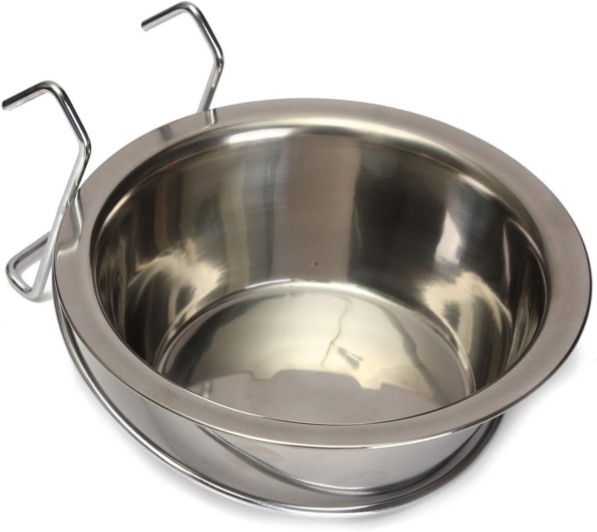 Yosoo Stainless Steel Hook on Feeding Dog Bowl Pet Rabbit Bird Cat Dog Puppy Food Water Bowl Cage Cup Crate Cup with Clamp Holder (S) - Image 4