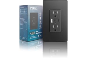 TOPELER USB Wall Outlet, 4.8A USB Charger Receptacle with Type A & Type C Ports, 15 Amp Duplex Tamper Resistant Receptacle Plug, Screwless Wall Plate Included, ETL Listed, Black