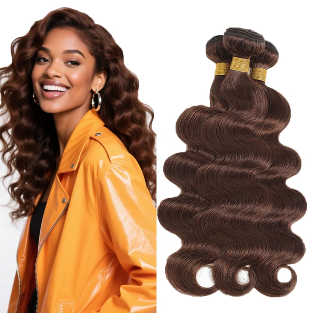 Photo 1 of #4 Brown Human Hair Bundle Chocolate Brown Body Wave Bundles 20 22 24 inch 100% Unprocessed Brazilian Virgin Hair 3 Bundles Color #4 150g