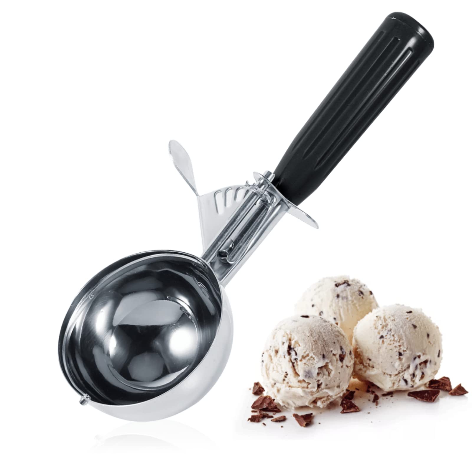 Dioche Ice Cream Scoop, Polished Stainless Steel & Plastic, Black, 4.7CM, 1 Count