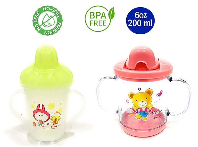 THE LITTLE LOOKERS Premium Quality Bpa Free Unbreakable Sippy Cup (Sipper Mugs for Kids/Children/Babies/Infants) Spout Infant PP Water/Juice Training Sipper Cup with Handles 200 ml(Green & Pink)