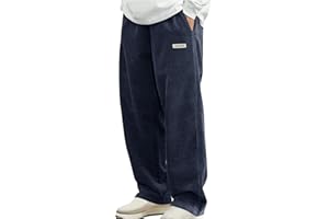 Corduroy Pants Men Elastic High Waist Wide Leg Trousers with Pockets Loose Fit Straight Sweatpants Winter Baggy Joggers