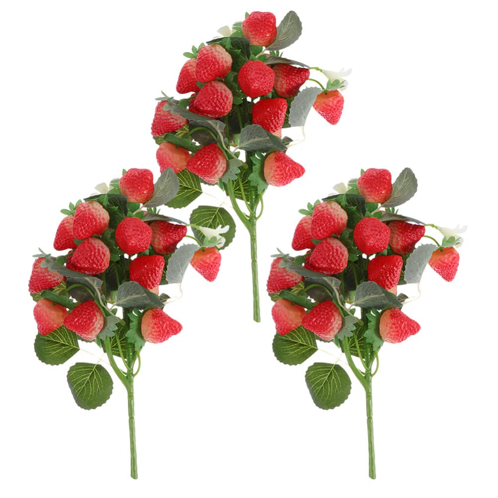 Yardwe Artificial Strawberry Branch Decor 10.63 Inch Simulated Strawberry Bouquet Reusable Fake Stem for Home Party Kitchen Bedroom Decoration