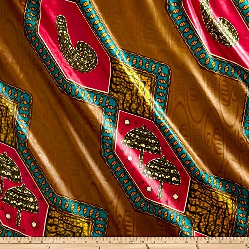 Supreme Bazin African Print 6 Yard Tan/Blue/Pink