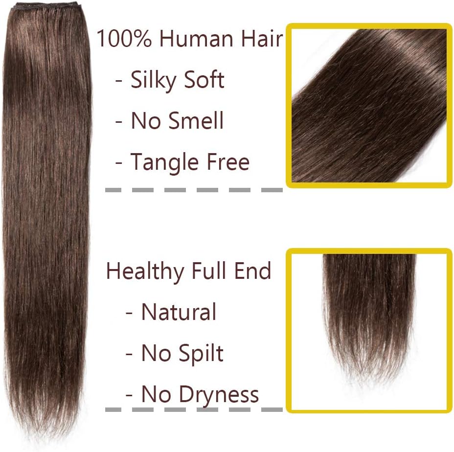 Silk-co 8 PCS Hair Extensions Clip in Hair Extensions Human Hair 100% Real Remy Straight Hair Extension -Basic Thickness-Thin Weft (20"-70g #04 Medium Brown) - Image 3
