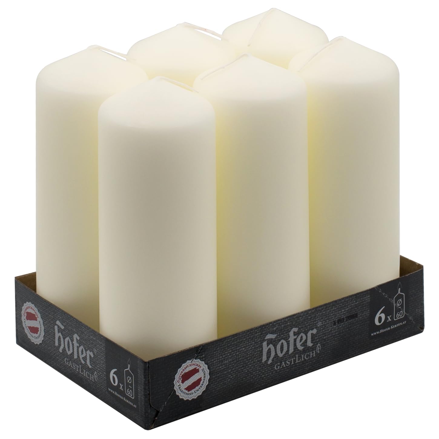 Hofer Tall Pillar Candles - Set of 6 Unscented Ivory Pillars in Bulk - 6 x 16.5 cm - 54 Hours Long Burning Decorative Candles - Dripless Wax - Smokeless Wick - RAL Quality - Made in Austria
