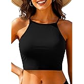 Aqua Eve Women's Sport Bra Bikini Tops Racerback Swimsuit High Neck Bathing Suit Crop Swim Tops Only No Bottom