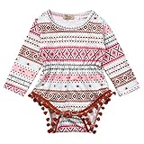 Newborn Baby Girls Ethnic Style Pom Retro Long Sleeve Romper Bodysuit (0-6months, Multicolor)