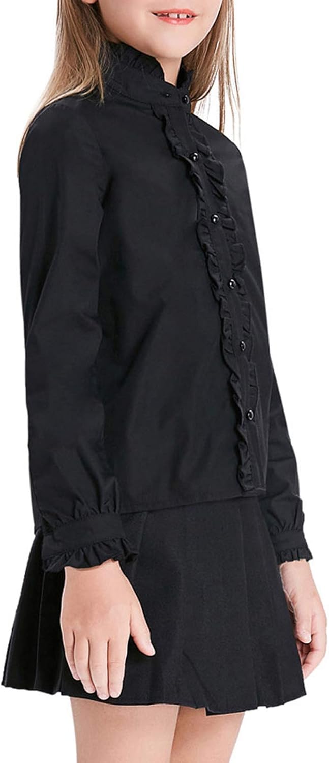 SCARLET DARKNESS Little Girls Ruffled Blouse School Uniform Long Sleeve Tops 6-12Y: Clothing