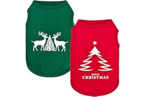 Vehomy 2-Pack Christmas Dog Shirt Cotton Dog Shirts with Patterns of Christmas Treen Elks Pet Holiday Outfit Puppy Xmas Clothes Sleeveless T-Shirt for Small Medium Large Dogs 4XL