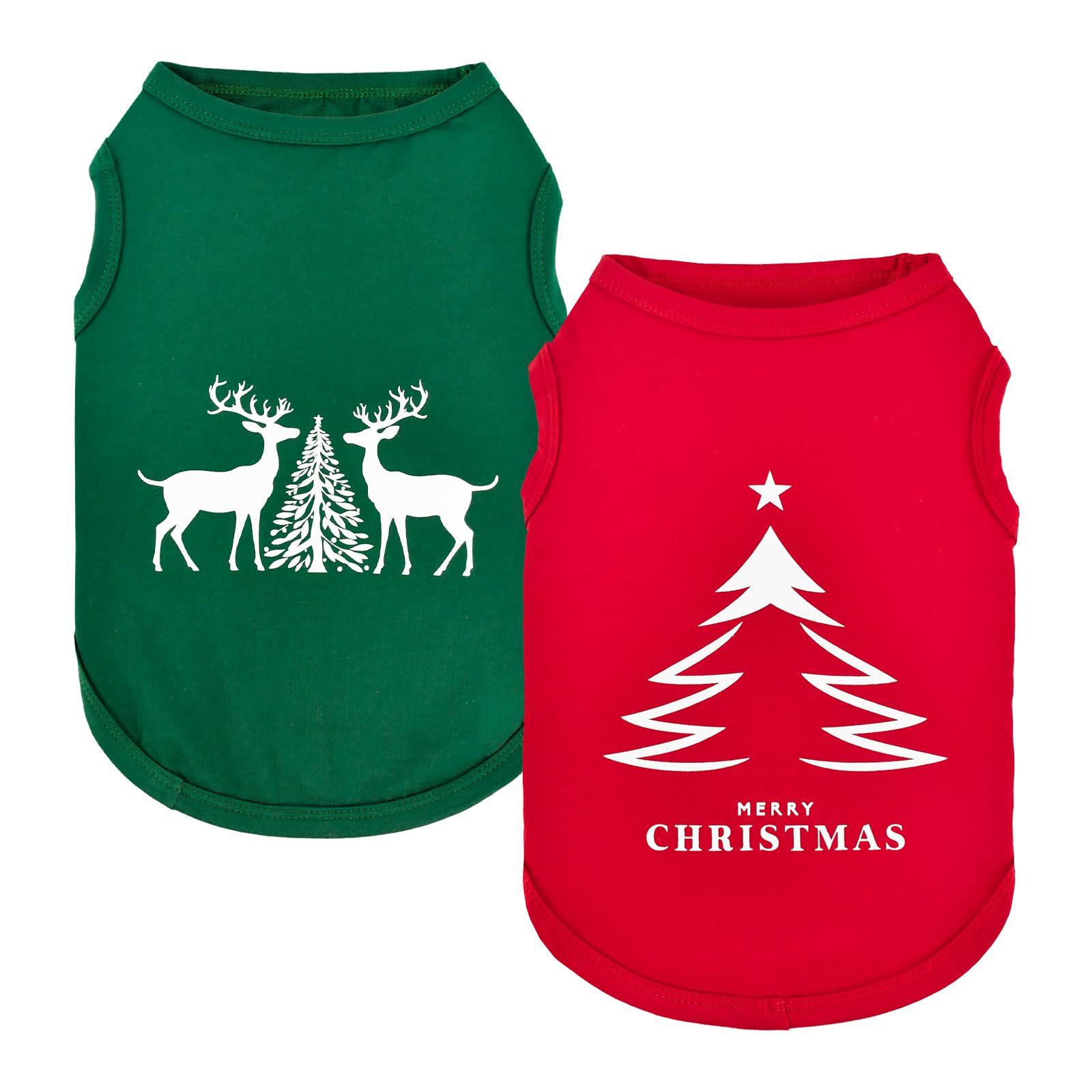 Photo 1 of Vehomy 2-Pack Christmas Dog Shirt Cotton Dog Shirts with Patterns of Christmas Treen Elks Pet Holiday Outfit Puppy Xmas Clothes Sleeveless T-Shirt for Small Medium Large Dogs XXL