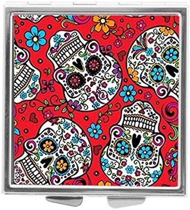 Katrina Cute Little Sugar Skull Skeleton Pill Box Pill Holder Pill Case Medicine Holder Mint Tin Vitamin Holder Container Pocket or Purse