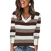 WIHOLL Lightweight Sweaters for Women Long Sleeve V Neck Knit Outfits with Decorative Buttons