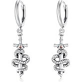 Snake Earrings for Women Men 925 Sterling Silver Vintage Snake Drop Earrings Pagan Amulet Jewelry Gifts for Women Men