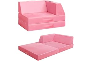 FODOSS Modular Kids Play Couch, Upgraded Couch Foam, Sturdy Modular Kids Couch for Toddlers, Modern Mini Floor Sofa in Decor,Convertible Foam Sofa for Bedroom Playroom,Child Sectional Sofa for Fort play-Pink