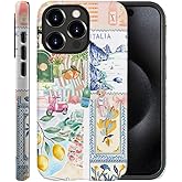 Case for iPhone 15 Pro,Frosted Case for Women Girls,Drop Scratch Protective Cover-Italian Summer Collage Coastal