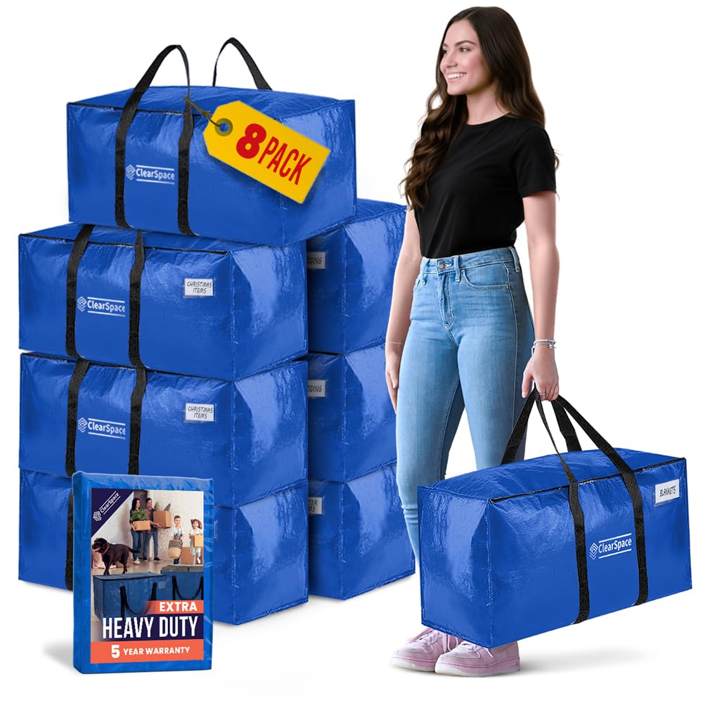 Photo 1 of ClearSpace Extra Heavy Duty Moving Bags with Zipper, 8 Pack – Extra Large Storage Bags for Clothes, Moving Boxes or Packing for Organization - Clothing Storage with Carrying Handles