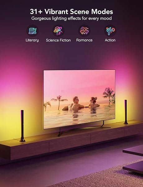 GOVEE RGBIC LIGHT BARS, 15 INCHES WIFI TV BACKLIGHT SUITABLE FOR 45-70 INCH TVS, SMART LIGHT BARS WITH MULTIPLE PLACEMENT OPTIONS, WORK WITH ALEXA AND GOOGLE ASSISTANT, BLACK