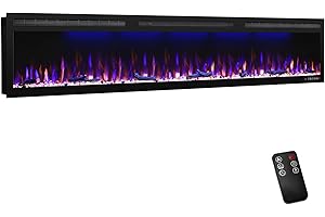 Mystflame Electric Fireplace Recessed 88 inches, Insert and Wall Mounted Slim Fireplace with 750/1500 Watt Heater, Log & Crystal Hearth, Adjustable Realistic Flame and Remote Control & Touch Screen