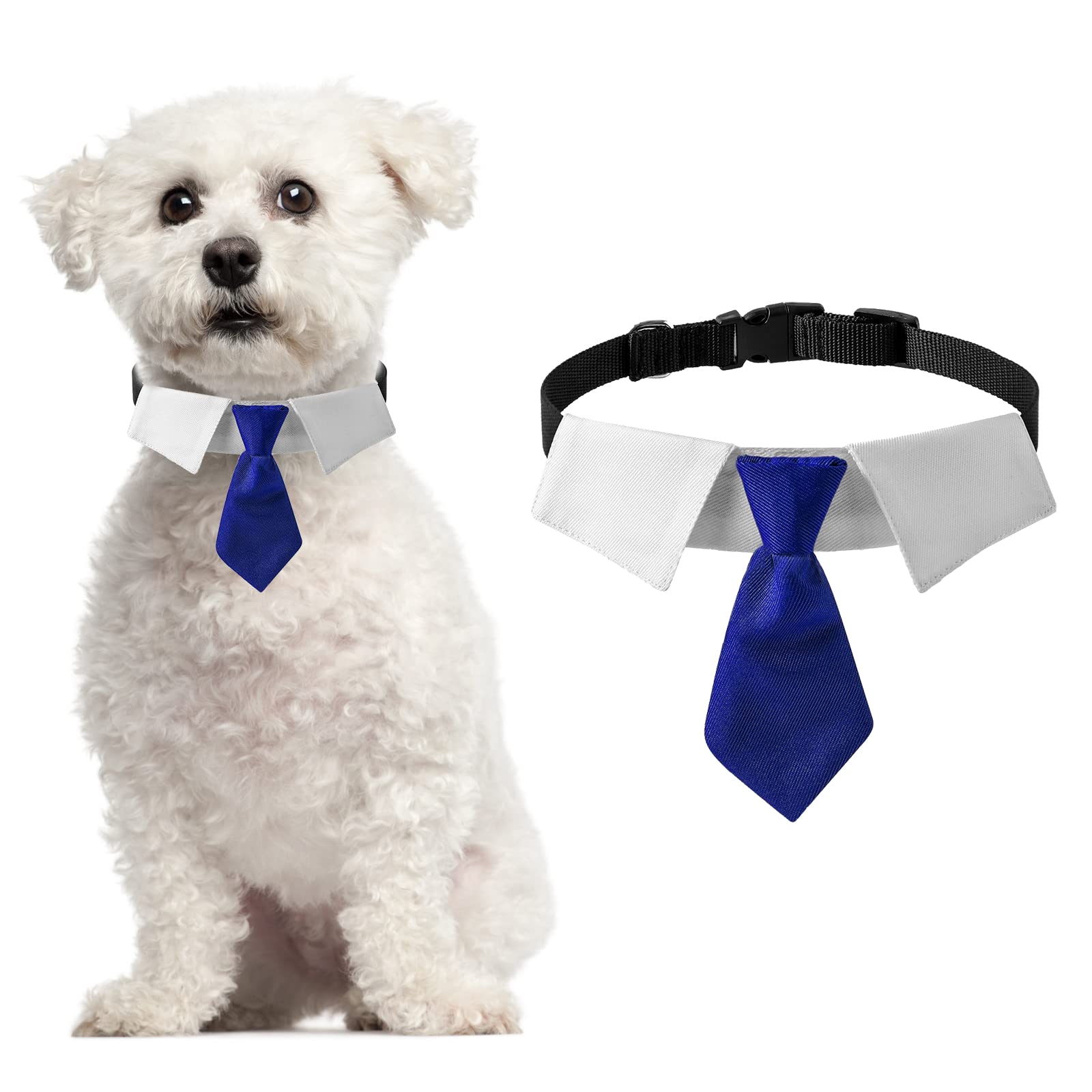 HACRAHO Dog Neck Tie Collar, 1 Piece Dog Tuxedo Collar with Blue Tie Formal Adjustable Wedding Pet Neck Tie Collar for Small Medium Dogs, S