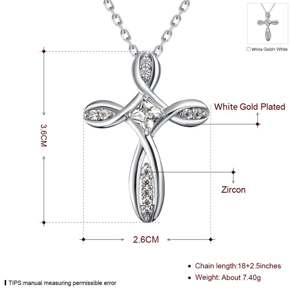 Infinity Cross Pendant Necklace Sterling Silver Plated for Women Zircon Jewelry