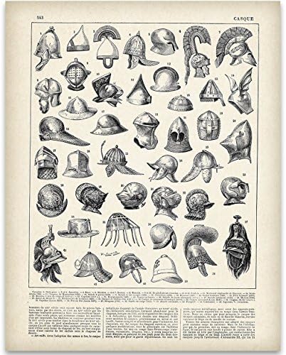 Military Helmets Illustration - 11x14 Unframed Art Print - Perfect Home Decor or Gift for People Who are History Buffs