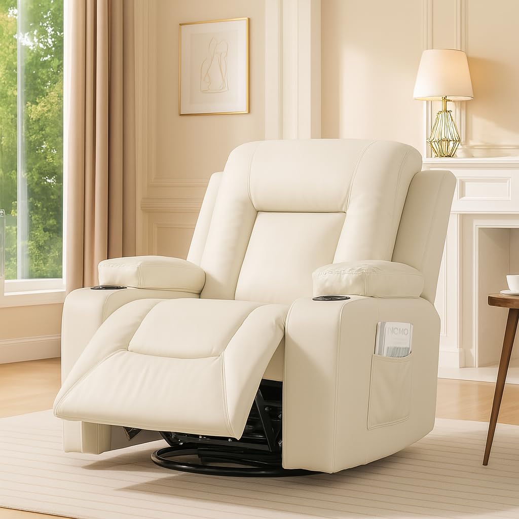 Photo 1 of DIRTY*****
COMHOMA Recliner Chair,PU Rocking Chair for Adults,Swivel Recliner with Cup Holders,Single Sofa Seat with Side Pockets for Living Room,Bedroom(White)
