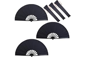 QIYUDA 3 Pcs Line Dancing Fan, Foldable Boots on The Ground Hand Fan, Big Fans Handheld Line Dance Clap Fans (Black)
