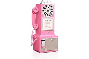 GUYIFUNY Antique Telephone - Rotary Dial Landline Phone Model Vintage Classic Phone Props Retro Wall Mounted Crafts Ornaments Cafe Bar Window Booth Decoration - 9.8''L x 6.3''W x 19.7''H, Pink-C
