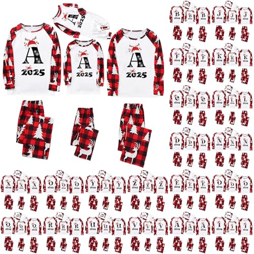 Family Matching Christmas Pajamas Set A-Z Letter Printed Christmas Pjs Family Set Xmas Matching Pyjama Sets For Women Men Kids Baby Fun Couple Matching Pjs Sets Xmas Sleepwear Nightwear