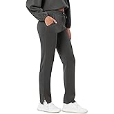 ODODOS Women's Modal Soft Split-Hem High Waist Pants with Pockets Adjustable Shockcord Casual Lounge Pants