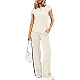 Casly Lamiit 2 Piece Lounge Set for Women 2026 Cap Sleeve Top Wide Leg Pants Sweatsuits Airport Travel Clothing Sets
