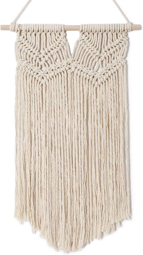 Fanqisi Macrame Hanging Wall Boho Chic Bohemian Woven Art Decoration Beige Woven Tapestry for Room Office Kitchen Decor 15" W x 24" L