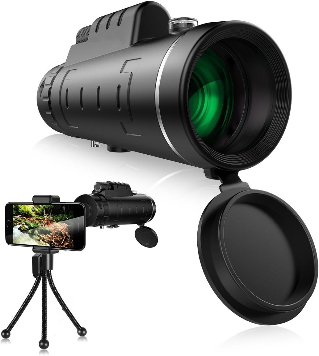 Monocular Telescopes, 40X60 High Powered Monocular Scope and Smartphone Holder, Waterproof Fog- proof Shockproof Scope -BAK4 Prism FMC Scope for Hunting, Camping, Hiking, Outdoor, Surveillance