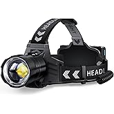 FINICO Rechargeable LED Headlamp 990000 High Lumens, 95 Hours Long Lasting Head Light with Zoomable & IPX7 Waterproof & 12 Modes & 125° Adjustable, Powerful Head Lamp for Outdoor, Camping, Hardhat