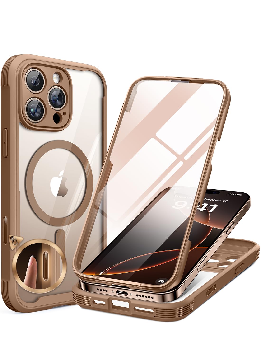 Miracase Magnetic Case for iPhone 16 Pro Max Case 6.9", [Built-in 9H Tempered Glass Screen Protector + Camera Control Capture Button] Full Body Bumper Case Compatible with MagSafe (Desert Titanium)