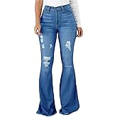 AprPith Women's Ripped Flare Jeans High Waisted Distressed Bell Bottoms Trendy Y2K High Rise Frayed Hem Denim Pants