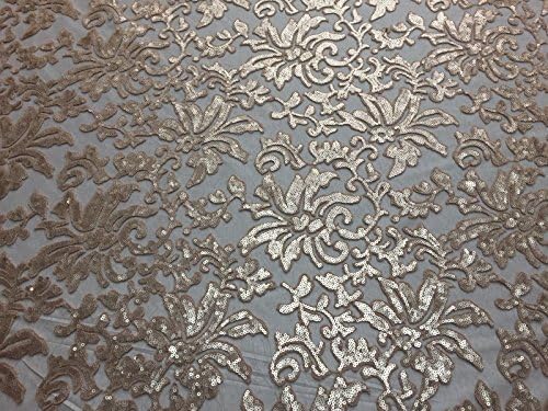 Beyonce Floral Apparel Sequence Lace Fabric - Beige - By The Yard - 56"