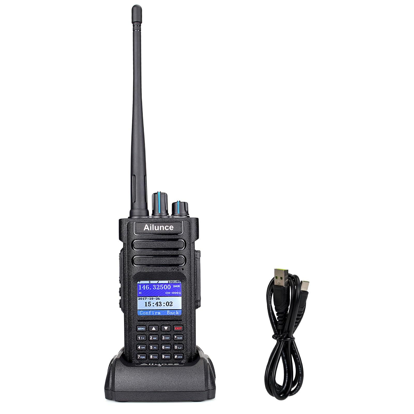Ailunce HD1 Dual Band DMR Amateur Radio, Digital Two Way Radio, 3000 Channels, IP67 Waterproof, 16 Keys DTMF, Compatible with Ham Radio (1 Pcs, Black)
