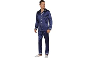 YIMANIE Mens Satin Pajamas Set Classic Short Sleeved and Long Pants Sleepwear Loungewear