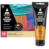 ARTEZA Acrylic Paint Set, 14 Colors, 4.06 oz Tubes for Canvas Painting | Rich Pigments, Smooth Application, Consistent Coverage, For Canvas, Paper and Other Primed Surfaces